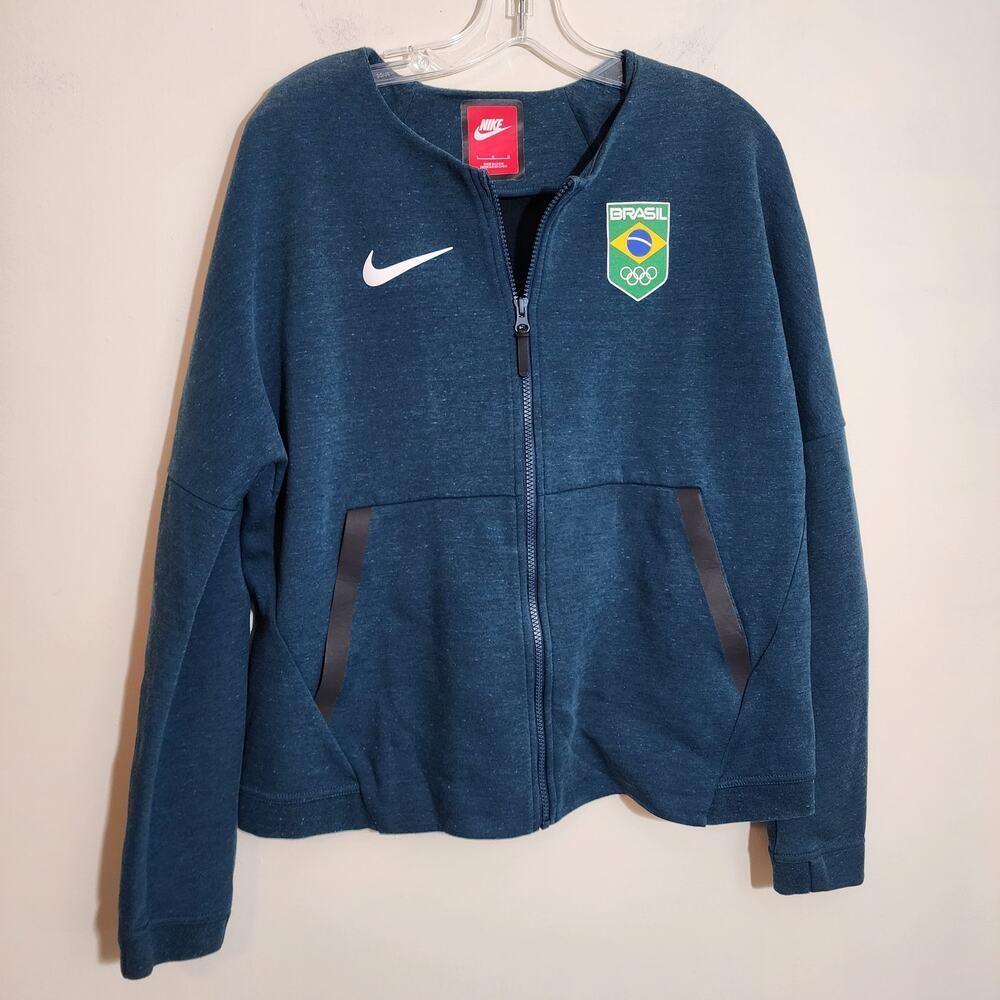 Nike Olympic sportswear teal tech fleece Brasil full zip front woman size Large‎